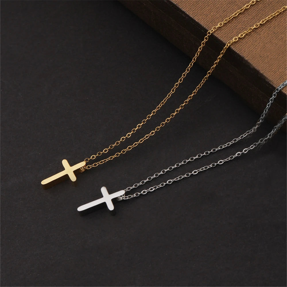 Religious Small Jesus Cross Pendants Female Gold Silver Color Stainless Steel Christian Necklace For Women Fashion Jewelry Gift