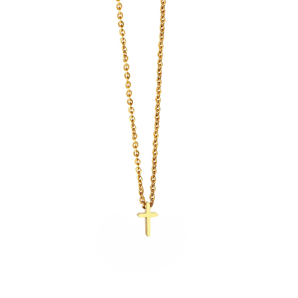 Religious Small Jesus Cross Pendants Female Gold Silver Color Stainless Steel Christian Necklace For Women Fashion Jewelry Gift