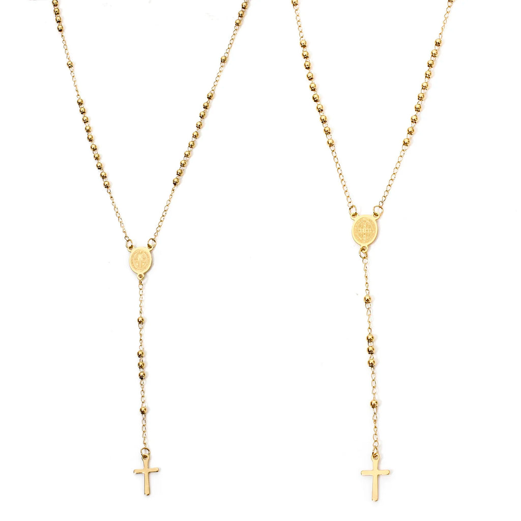 1 Piece Religious 304 Stainless Steel Prayer Beads Rosary Necklace Cross Pendant For Women Jewelry Gifts 52cm(20.5") long