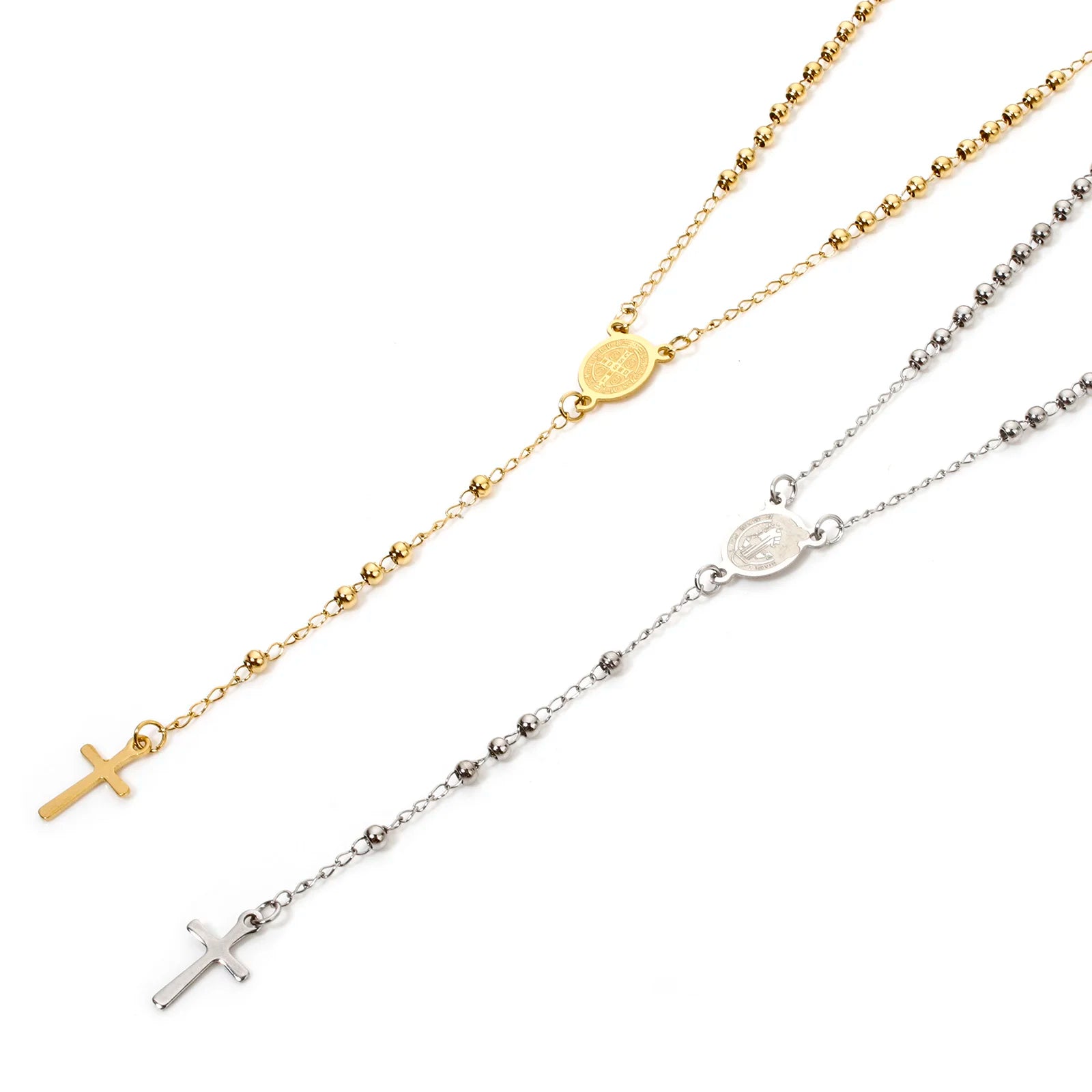 1 Piece Religious 304 Stainless Steel Prayer Beads Rosary Necklace Cross Pendant For Women Jewelry Gifts 52cm(20.5") long