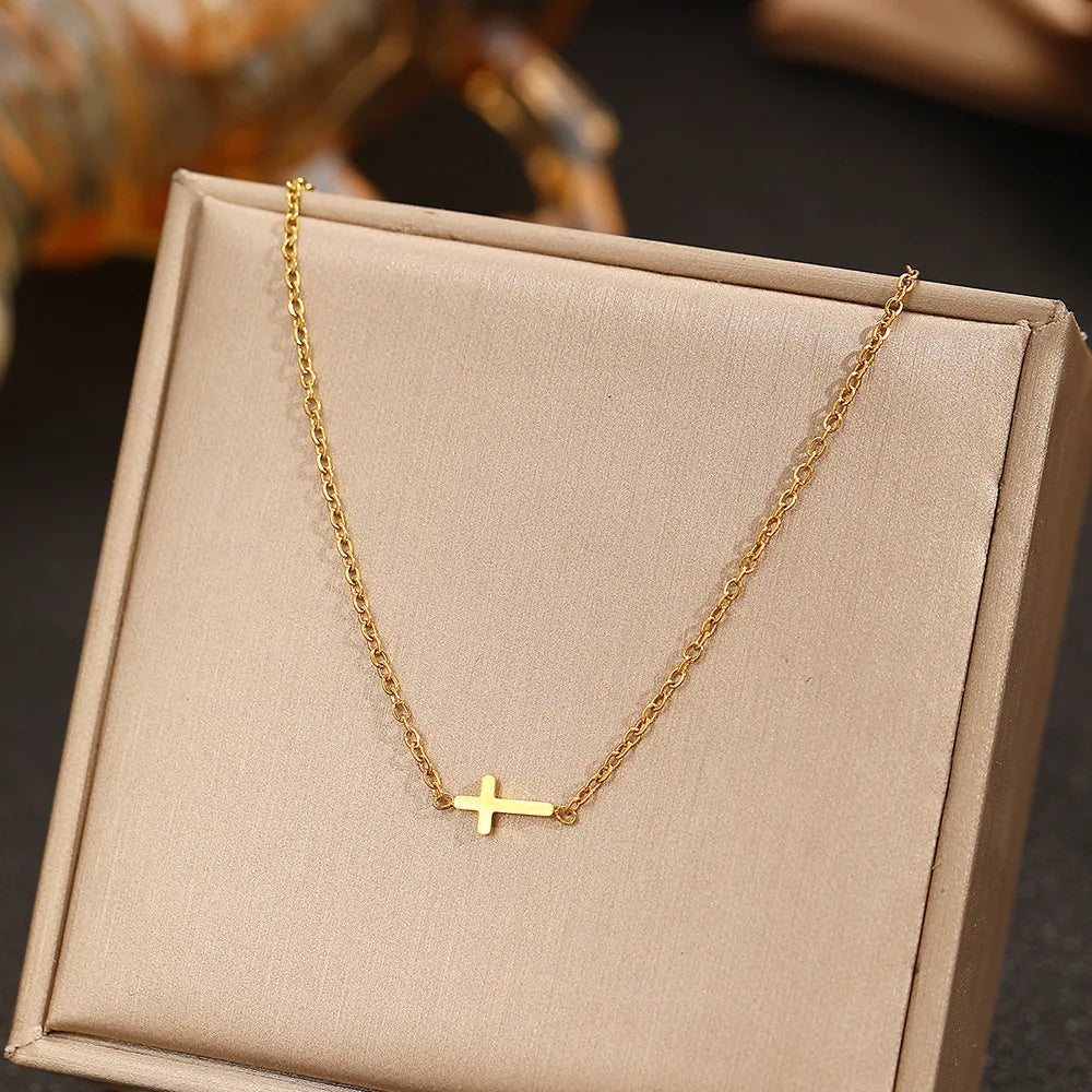 Stainless Steel Delicate Vintage Cross Pendant Necklace Simple Fashion Faith For Women Jewelry Daily Commuter With