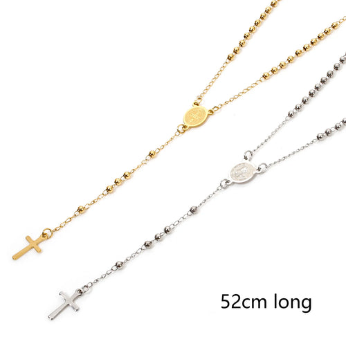 1 Piece Religious 304 Stainless Steel Prayer Beads Rosary Necklace Cross Pendant For Women Jewelry Gifts 52cm(20.5") long