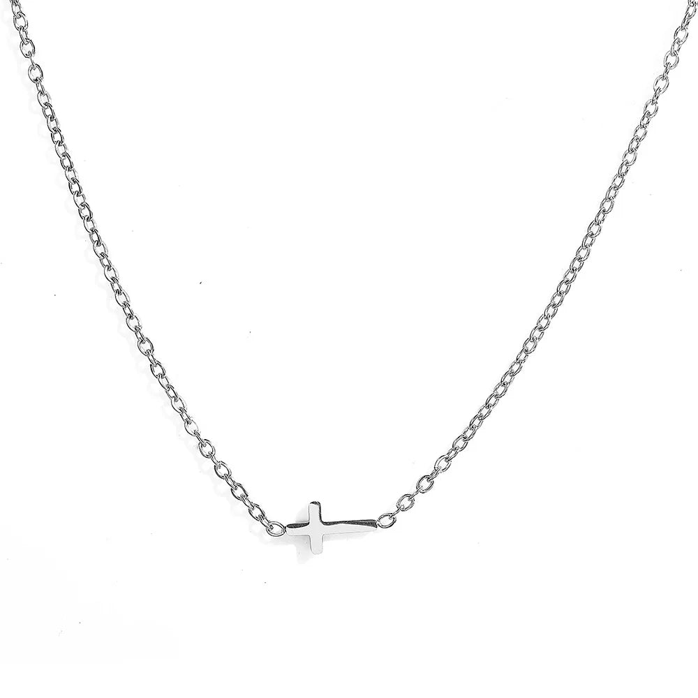 Stainless Steel Delicate Vintage Cross Pendant Necklace Simple Fashion Faith For Women Jewelry Daily Commuter With