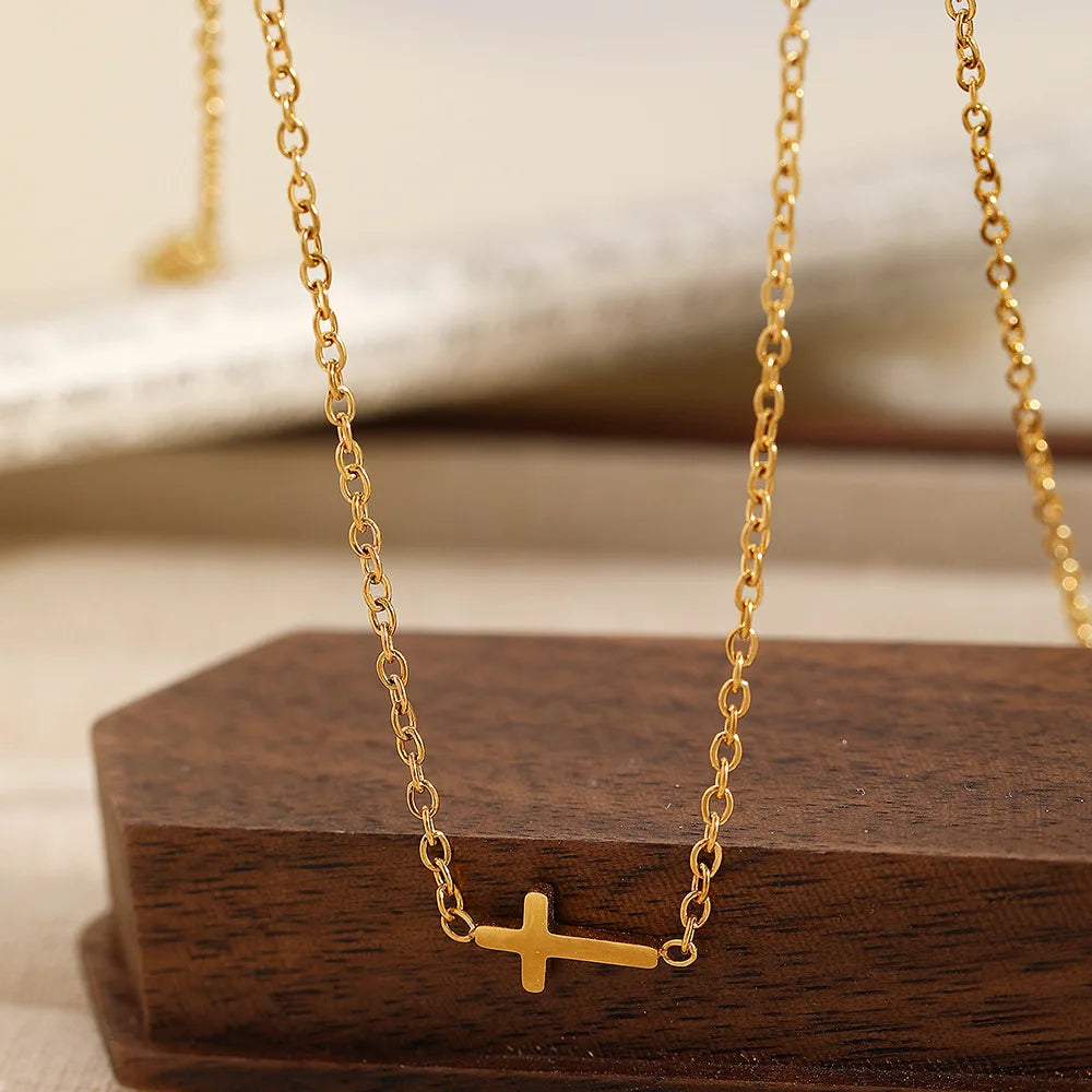 Stainless Steel Delicate Vintage Cross Pendant Necklace Simple Fashion Faith For Women Jewelry Daily Commuter With
